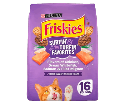 Purina Friskies Dry Cat Food for Adult Cats & Kittens, Surfin' & Turfin